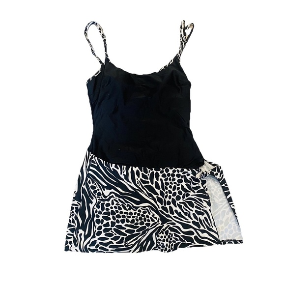 Christina One Piece Wrap Skirt Swimsuit Black & White Safari Animal Print 10 - Picture 1 of 12